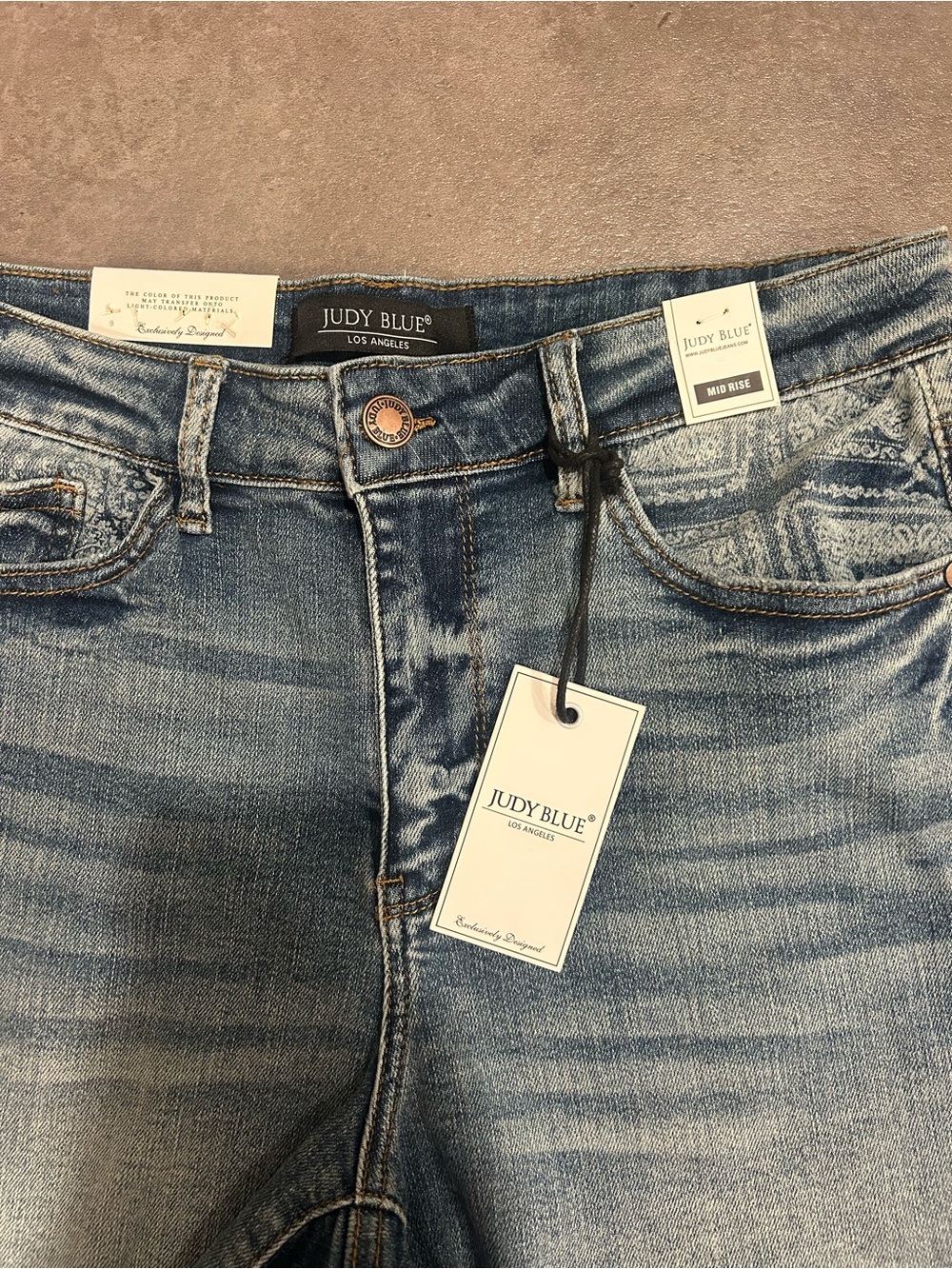 Judy Blue Mid Rise Paisley Print Denim Shorts - Picture 6 of 6